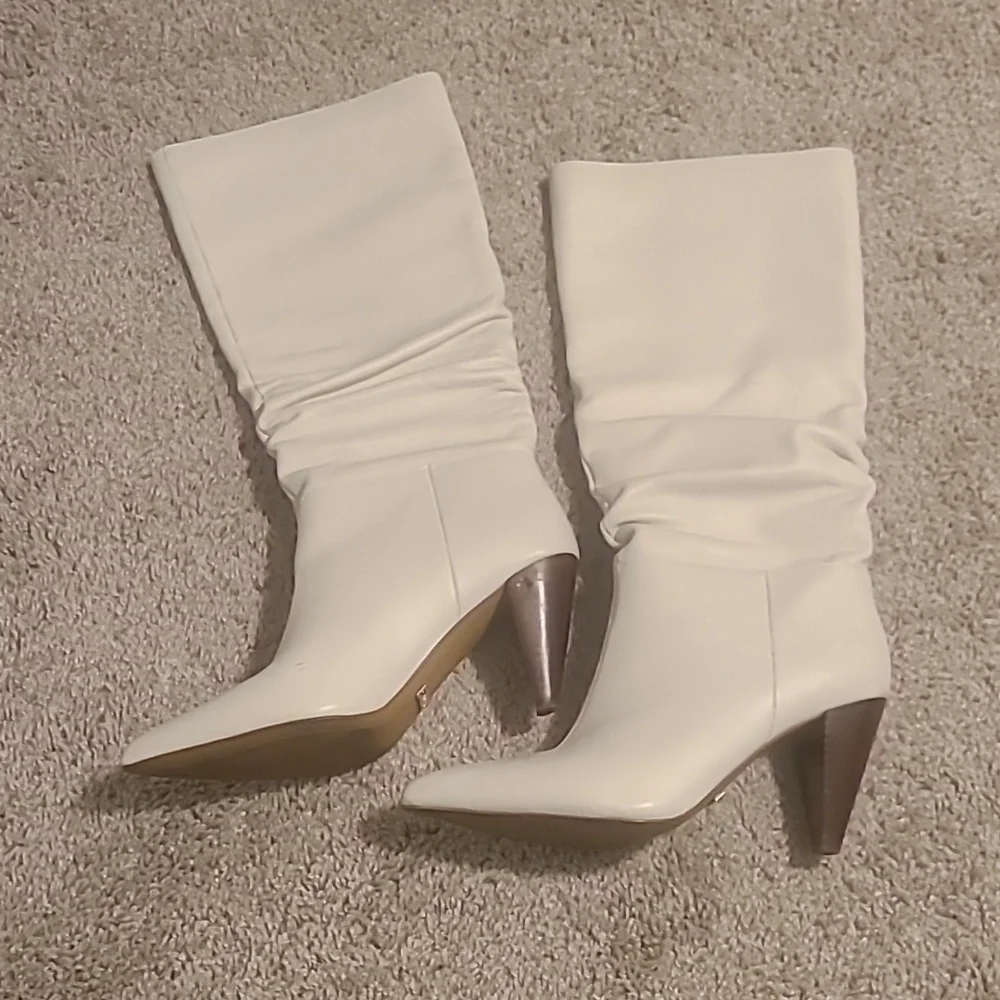 GUC Kensie Kalani Ivory Leather Knee High Boots Soft Slouchy Women's Sz 8M - Picture 4 of 10
